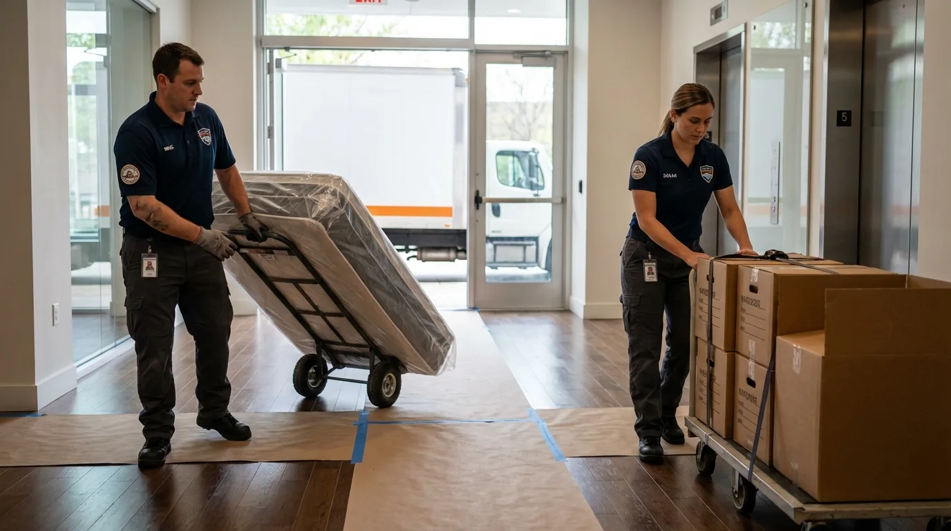 Professional apartment movers loading elevator in Wetumpka, AL