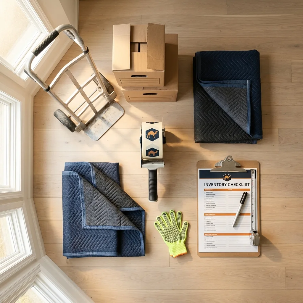 Professional moving supplies and packing materials layout for Wetumpka residential relocations